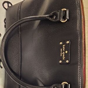 Kate Spade Black Leather Satchel with Gold Accents
